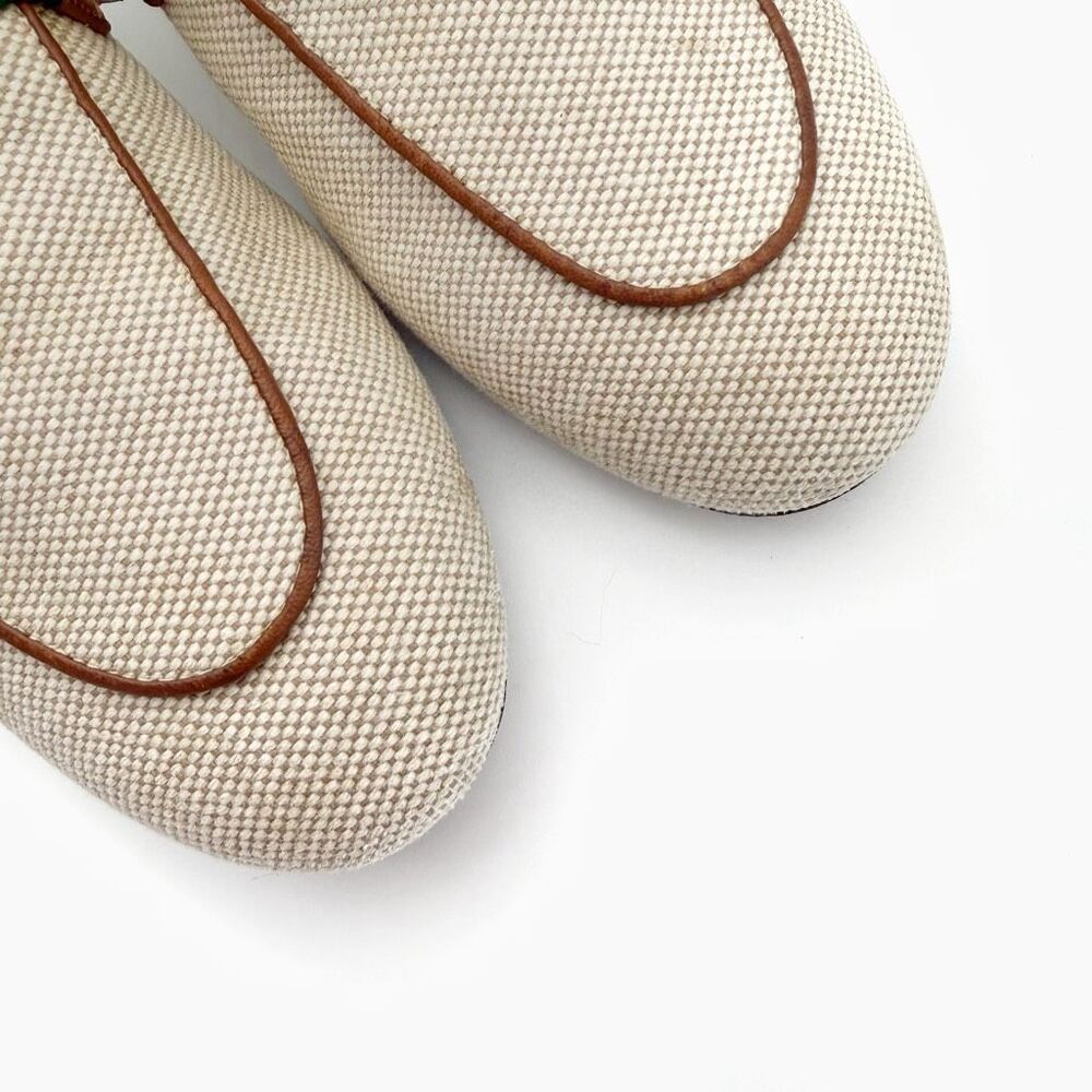 GUCCI Princetown Beige Canvas Mule Size 36.5 Horsebit Slip On Loafer Web Stripe - Picture 3 of 11